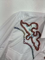 New Women’s Champion Western White Design Long Sleeve Pearl Snap 16 MM-42