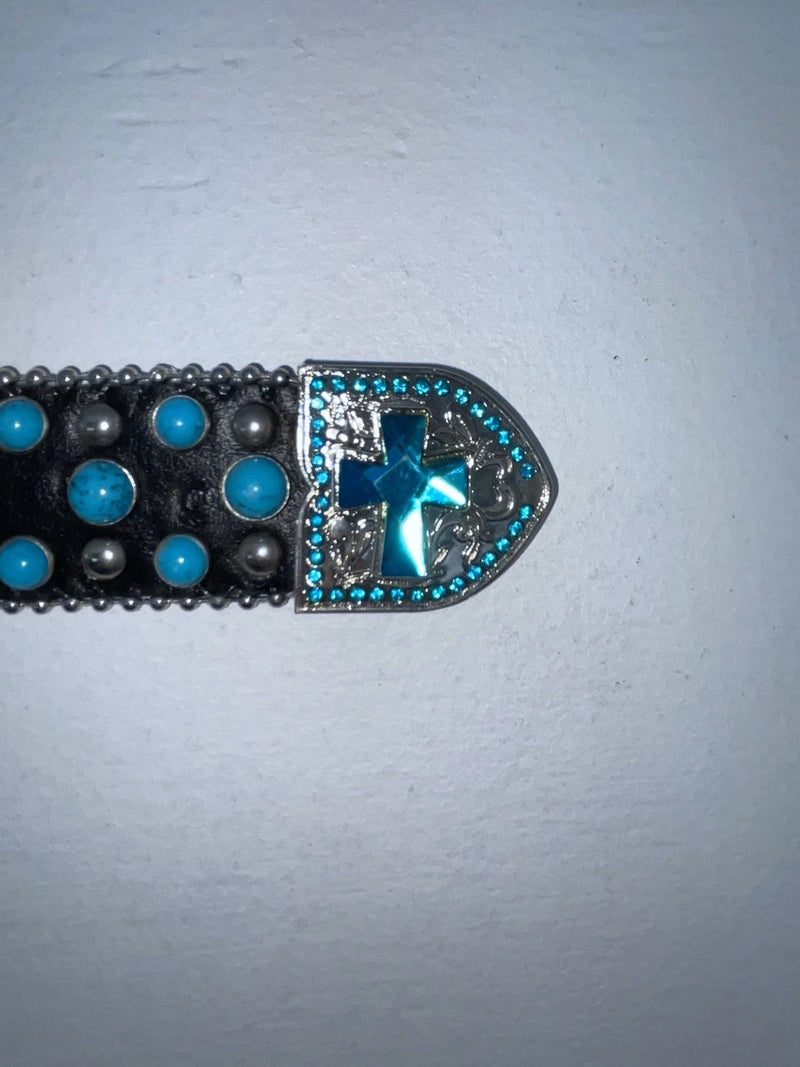 New Black Genuine Leather Blazin Roxx Blue Bling Cross S Belt #N3520401 Z-53