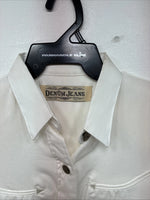 New Women’s Denum Jeans White Short Sleeve Button Up Medium YY-122