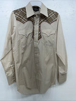 New Men’s Champion western Tan Long Sleeve Pearl Snap 14.5 X 33 Small A-191
