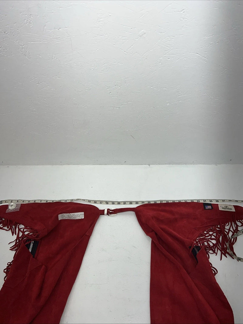 NOS Red Whitman Show Chaps With Fringe XL Adjustable Waist 40” I-66