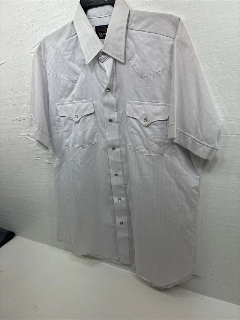 New Men’s Panhandle Slim White Short Sleeve Pearl Snap 16 Large E-70