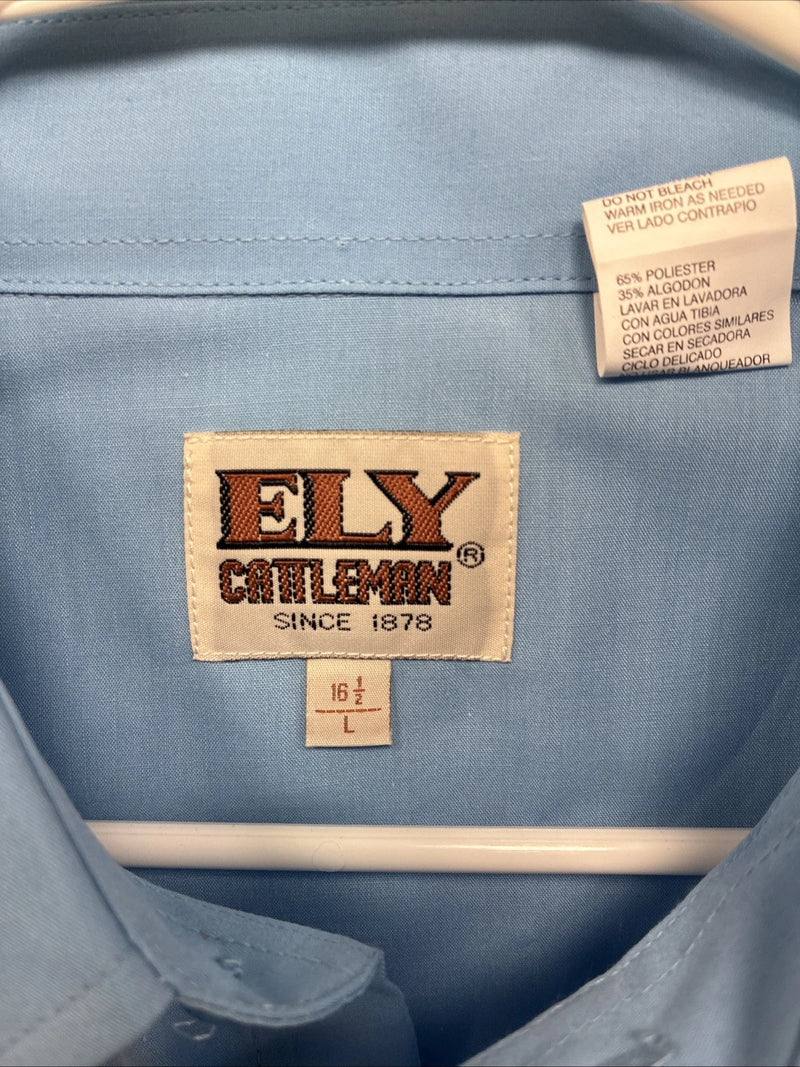 New Men’s ELY Cattleman Blue Simple Short Sleeve Pearl Snap 16.5 Large M-50