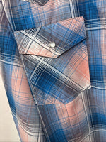 New Women’s Cumberland Pink Blue Plaid Long Sleeve Pearl Snap 2XL GG-80
