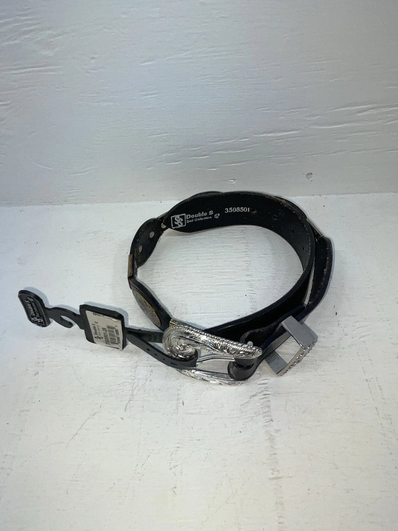 New Black Genuine Leather Double S Pendent 28” Belt #3508501 JJ-118