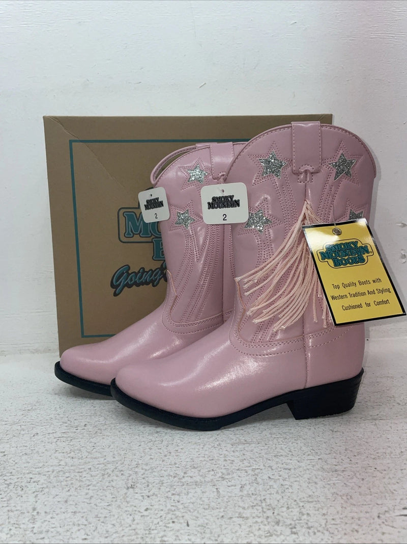 New Kids Pink With Fringe Smoky Mountain Cowboy Boots. 1058 J C 2. 23-151