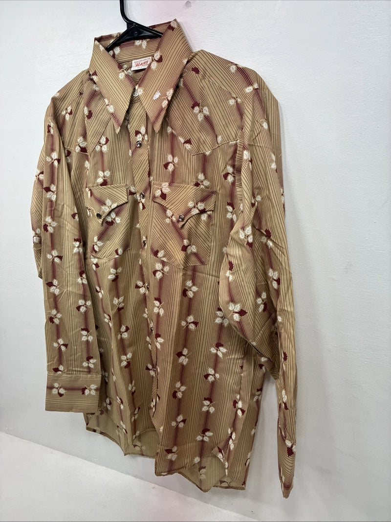 New Women’s ELY Plains Yellow Red Floral Long Sleeve Pearl Snap 16 X 33 II-9