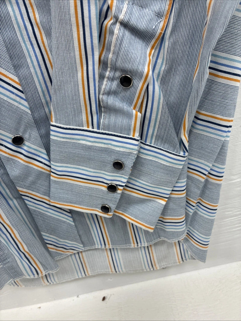 New Men’s Tem Tex Blue Yellow Stripe Long Sleeve Pearl Snap 16.5 Large V-23