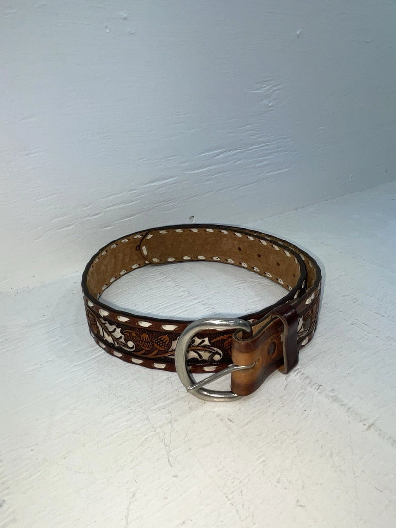New Brown Genuine Leather Tooled And Weaved 30” Belt #18071 NN-24