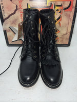New Women’s Black Lace Up Cowboy Boots. 4440 6.5 6 1/2 M. 19-107