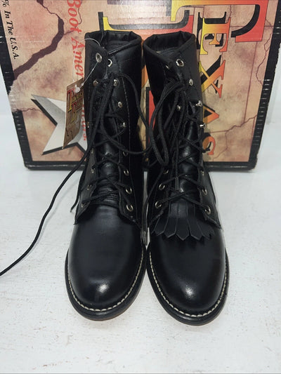 New Women’s Black Lace Up Cowboy Boots. 4440 6.5 6 1/2 M. 19-107
