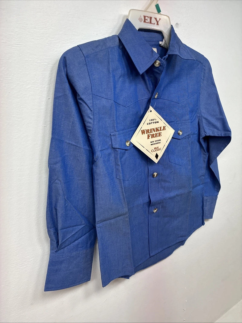 New Kids ELY Cattleman Blue Long Sleeve Button Up Small DD-134