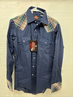New Men’s Western Shirt Blue Plaid Long Sleeve Pearl Snap 15 X 33 Medium T-93
