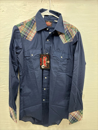 New Men’s Western Shirt Blue Plaid Long Sleeve Pearl Snap 15 X 33 Medium T-93