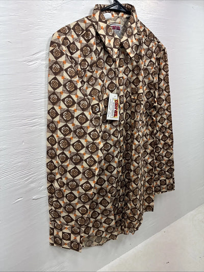 New Men’s Denver Brown Designed Long Sleeve Pearl Snap 15.5 Medium CC-53
