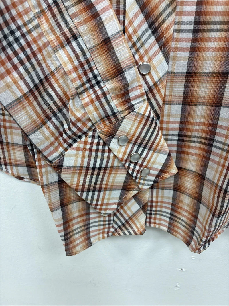 New Kids Panhandle Slim Orange Plaid Long Sleeve Pearl Snap 12 LL-36