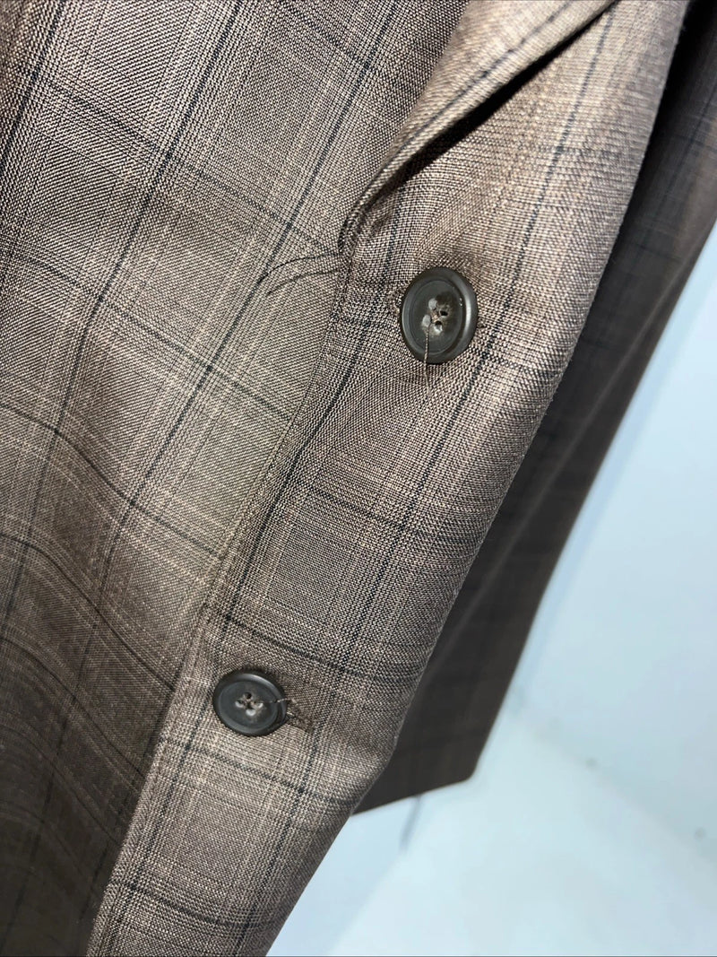 New Circle S Brown Plaid Suit Jacket 52L #25832 Y-600