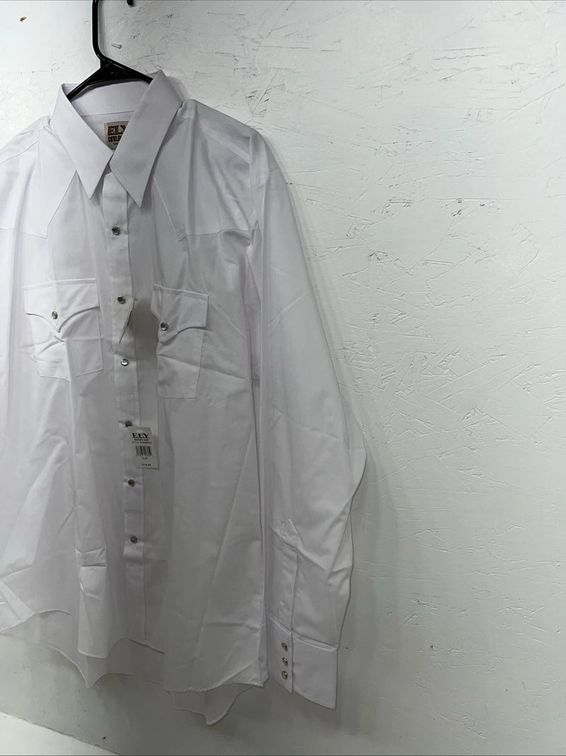 New Men’s White ELY Cattleman Long Sleeve Pearl Snap Shirt. 17x35 XL S-2