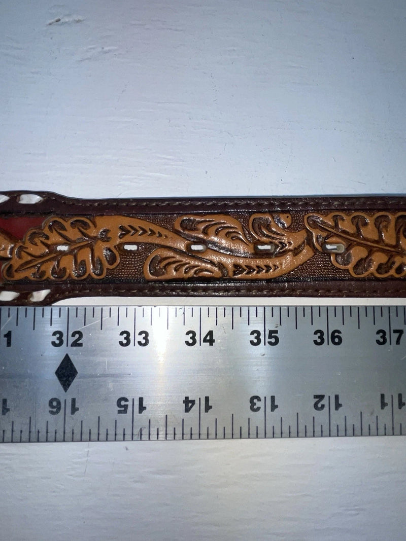 New Red Genuine Leather Longhorn Tooled 34” Belt #82828 JJ-34