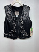 New Women’s 1848 RanchWear Black Rhinestone Sleeveless Vest Zip Up Small YY-44