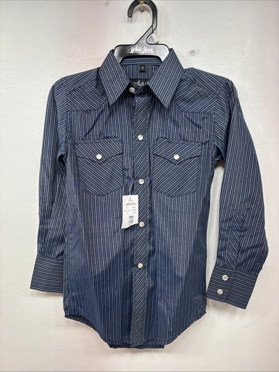 New Kids White Horse Blue Stripe Long Sleeve Pearl Snap Small DD-137