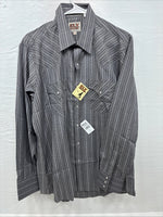 New Men’s ELY Cattleman Gray White Stripe Long Sleeve Pearl Snap 16 Large Q-39
