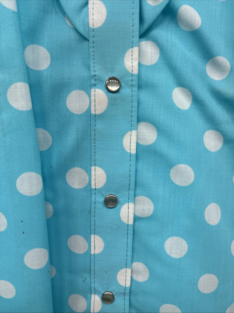 New Women’s Rockmount Blue Polkadot Long Sleeve Pearl Snap Size 32 KK-97