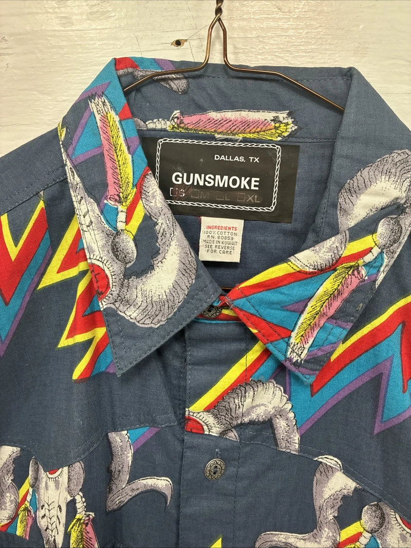 New Men’s GunSmoke Blue Western Design Long Sleeve Button Up Medium V-75