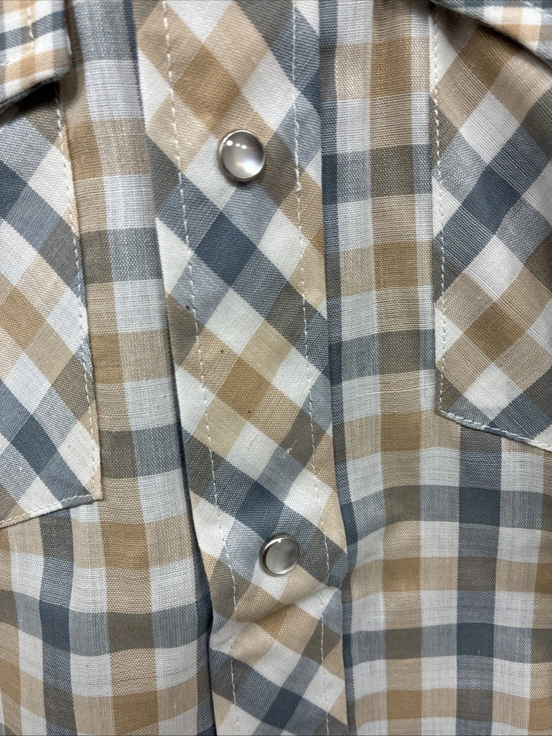 New Men’s Stockman Yellow Grey Plaid Long Sleeve Pearl Snap 14.5 Small X-37