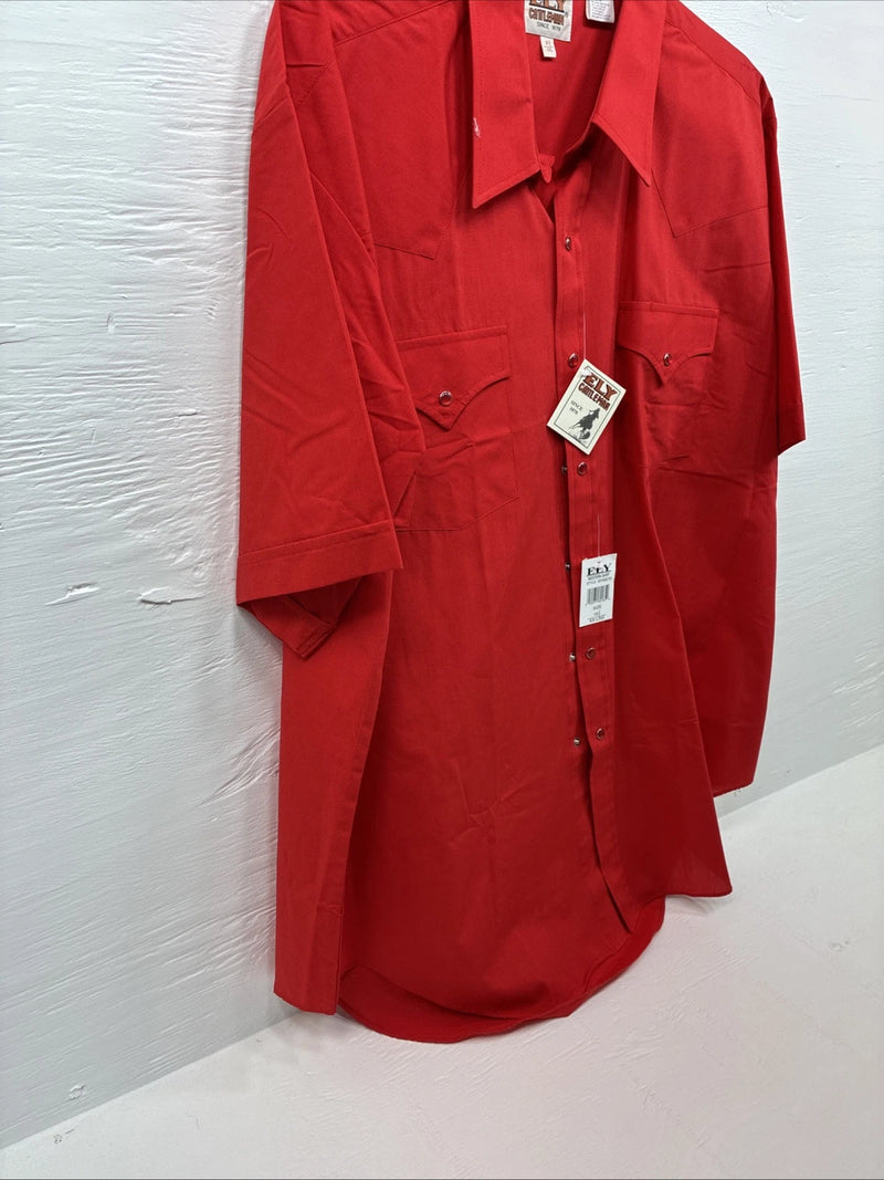 New Men’s ELY Cattleman Red Short Sleeve Pearl Snap 2XL Regular E-42