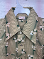 New Men’s ELY Plains Green Floral Long Sleeve Pearl Snap 15.5 X 34 Medium X-14