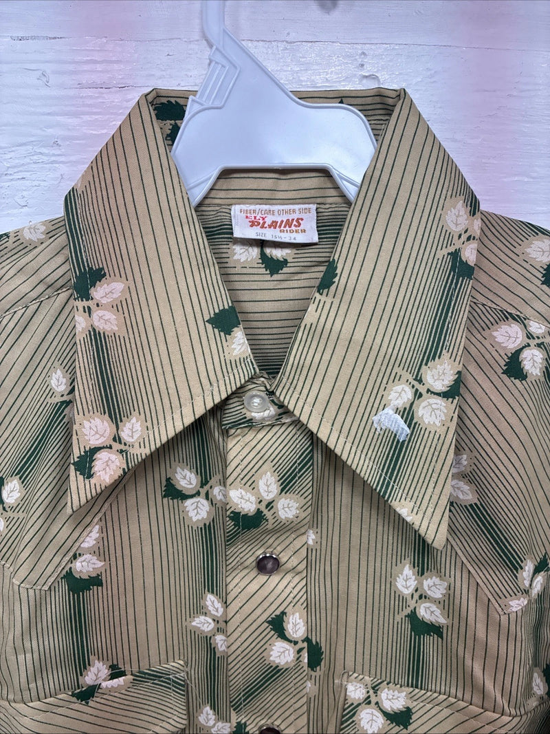New Men’s ELY Plains Green Floral Long Sleeve Pearl Snap 15.5 X 34 Medium X-14