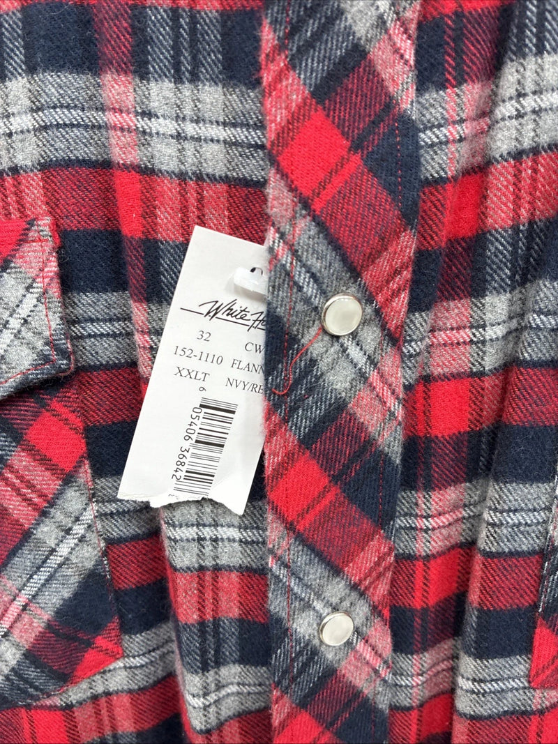 New Men’s White Horse Red Black Flannel Long Sleeve Pearl Snap 2XL H-37