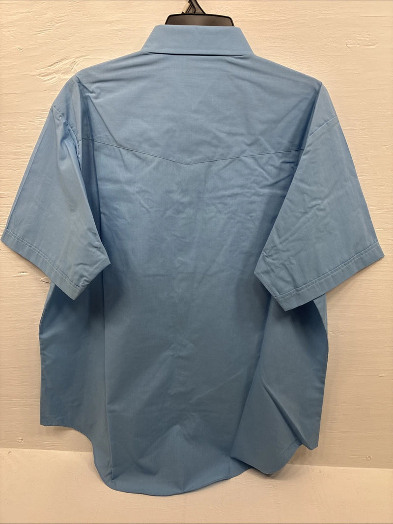 New Men’s ELY Cattleman Blue Short Sleeve Simple Pearl Snap 18 2XL F-81