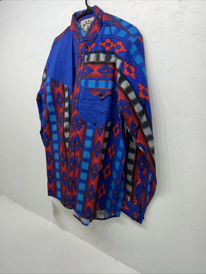 New Men’s Rodeo Active Red And Blue Western Button Shirt. Small A-173