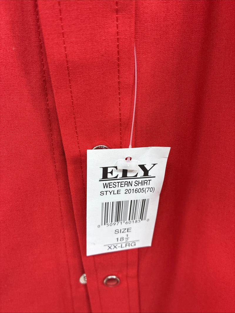 New Men’s ELY Cattleman Red Short Sleeve Pearl Snap 2XL Regular E-42