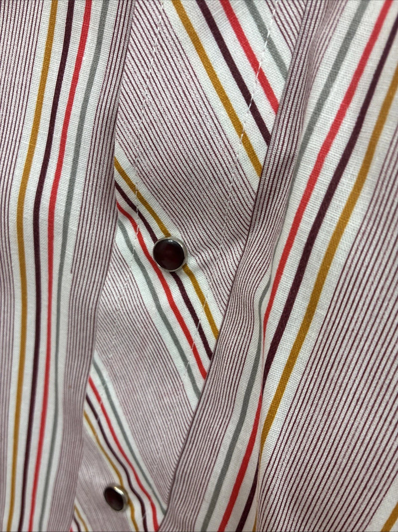 New Men’s Tem Tex Pink Multicolor Stripe Long Sleeve Pearl Snap 16 Large M-27