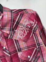 New Women’s Cumberland Pink Plaid Long Sleeve Pearl Snap Medium II-107