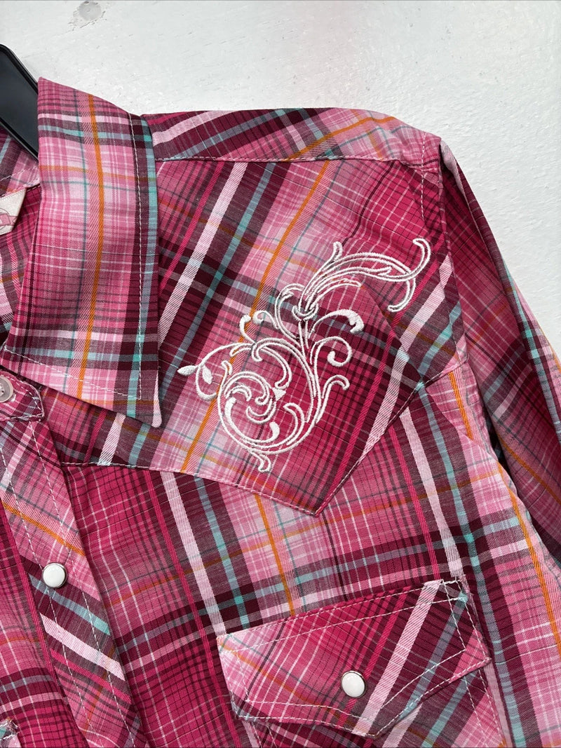 New Women’s Cumberland Pink Plaid Long Sleeve Pearl Snap Medium II-107