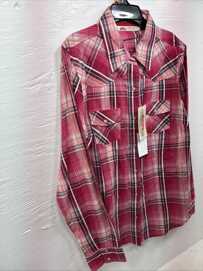 New Women’s Cumberland Pink Plaid Long Sleeve Pearl Snap Medium DD-24