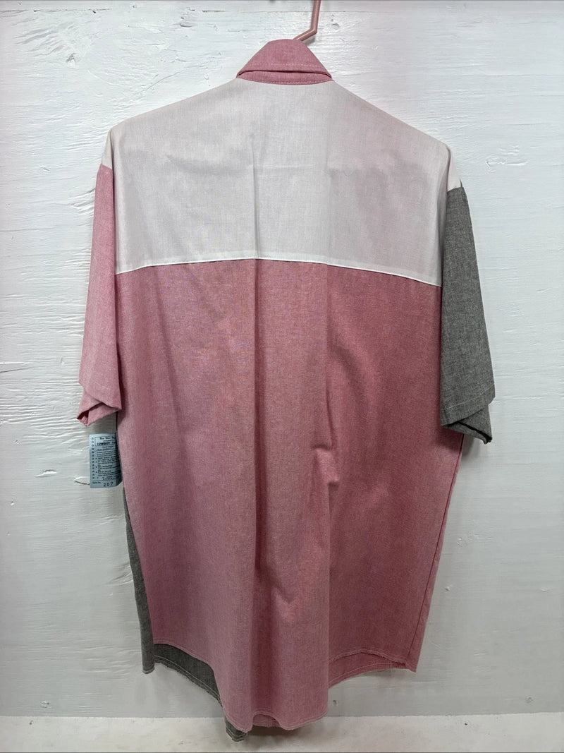 New Men’s Cowboy Threads Pink Gray Short Sleeve Button Up Large CC-39