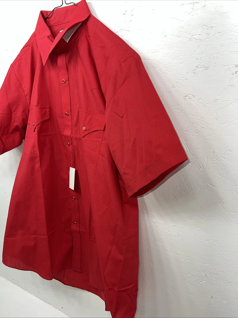 New Men’s Red ELY Cattleman Pearl Snap Short Sleeve Shirt. 16.5 Large P-37