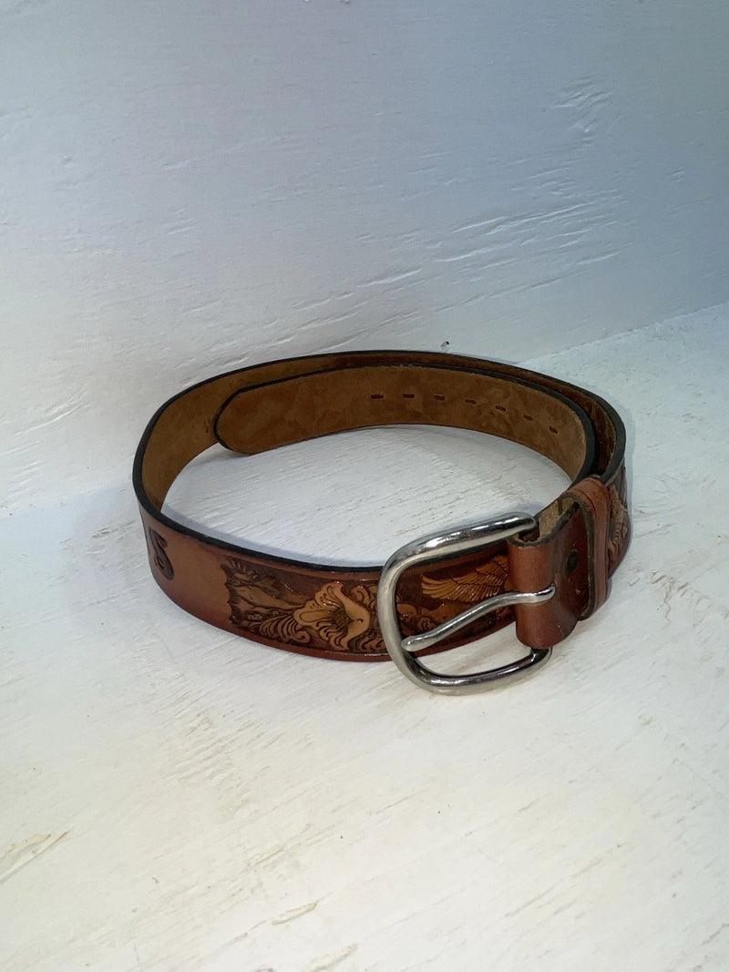 New Brown Genuine Leather Chambers Tooled 34” Belt #6412-75 Z-107