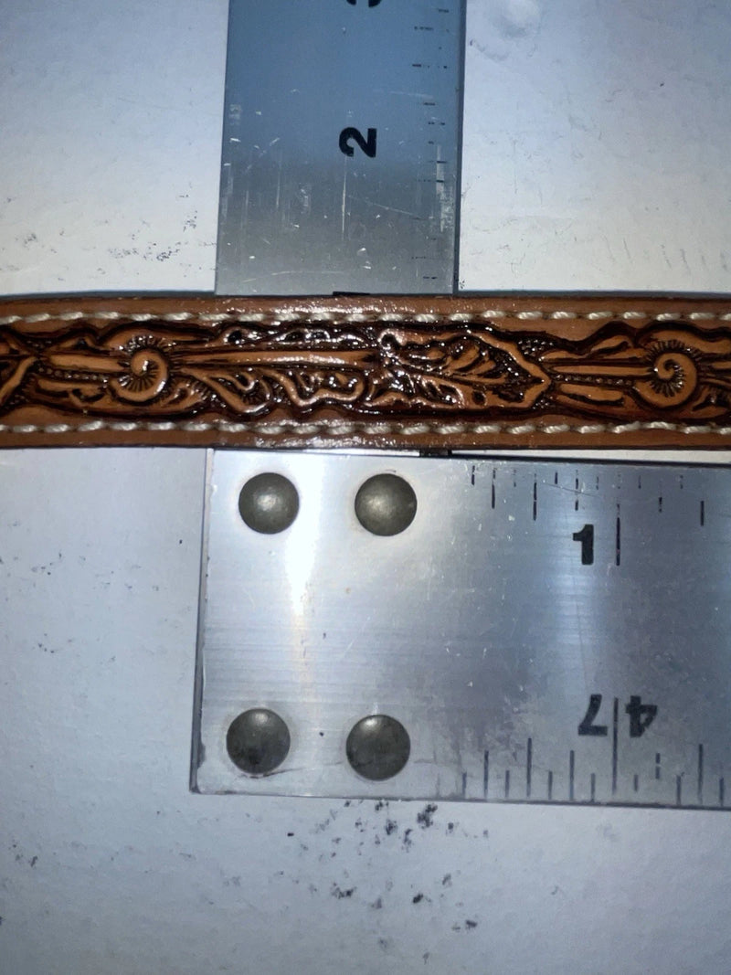 New Brown Genuine Leather Tooled 28” Belt #102 Z-97