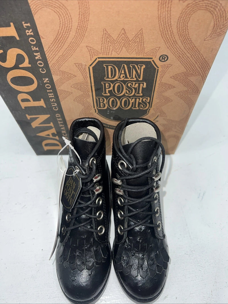 New Infant Dan Post Black Ostrich Print Lace Up Cowboy Boots. 5 D . 24-3