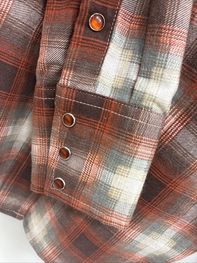 New Men’s Panhandle Slim Orange Plaid Long Sleeve Pearl Snap Small J-64