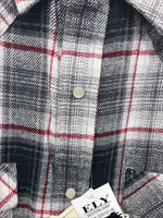 New Men’s ELY Cattleman Black Red Plaid Long Sleeve Pearl Snap Large V-71