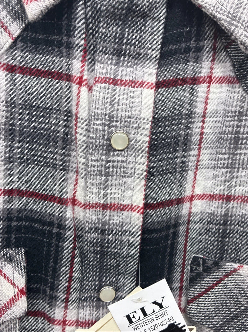New Men’s ELY Cattleman Black Red Plaid Long Sleeve Pearl Snap Large V-71