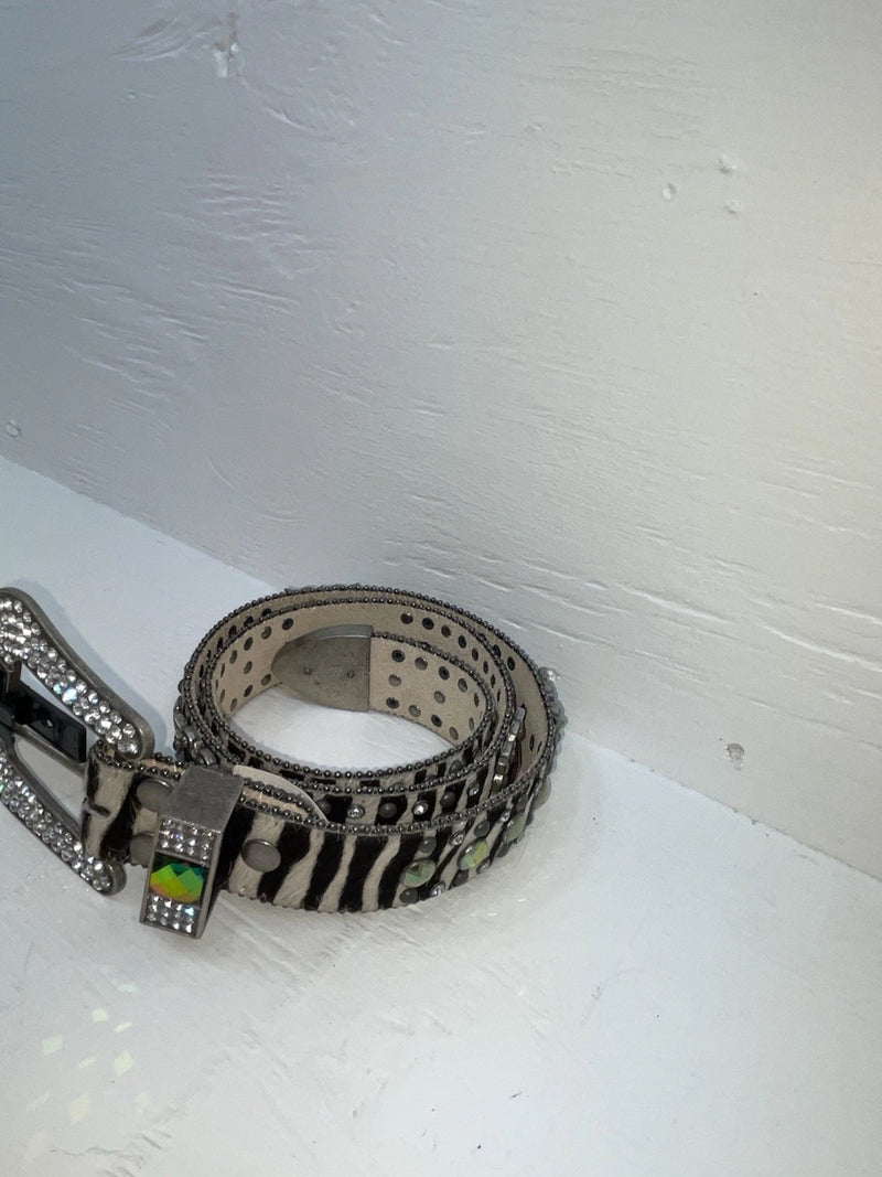 New Zebra Print Genuine Leather Nocona Bling M Belt #N1330999 Z-130
