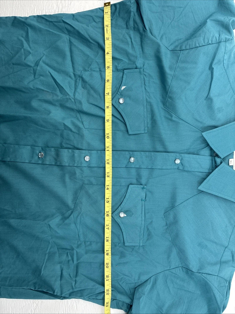 New Men’s ELY Cattleman Teal Short Sleeve Pearl Snap 16.5 Large X-67